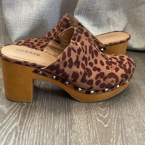 Torrid Brown Leopard Print Mules with Wooden Sole